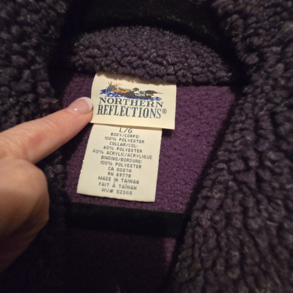 Vintage 90s Y2K Fleece Jacket Cardigan Womens LG Purple Embroidery Leaves Fall - Picture 6 of 11